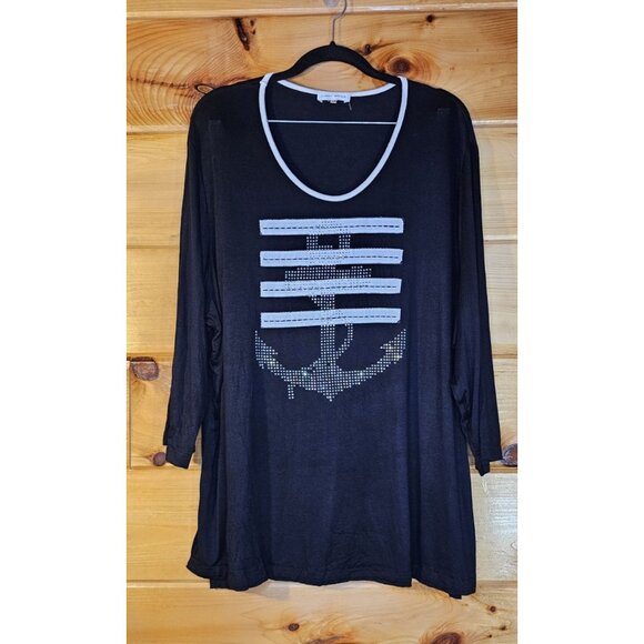 Lady Belle Anchor Plus Size 2X Back With Silver Gems 3/4 Sleeve - Picture 1 of 9